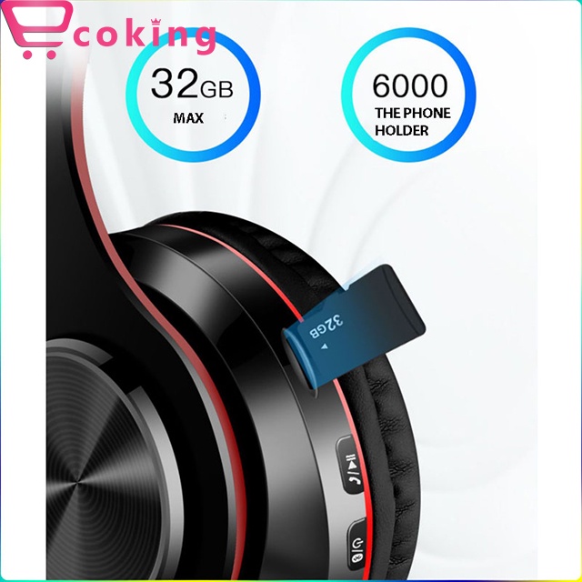 Tai nghe cute bluetooth 5.0 B39 ECOKING,có micro trò chuyện,đèn led,đài FM,ổ cắm thẻ nhớ, bas chất lượng pin trâu sd 8h