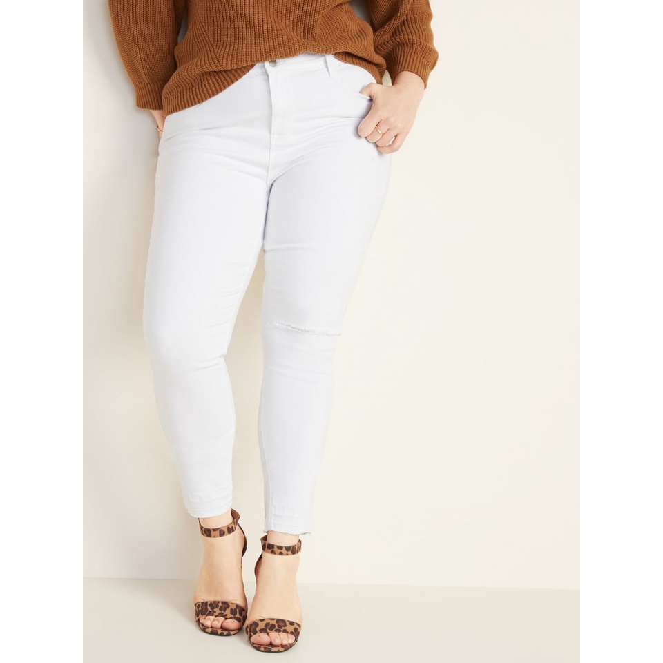 Quần jeans Nữ Màu trắng lưng cao size 27 đến 42 vải dày và co giãn