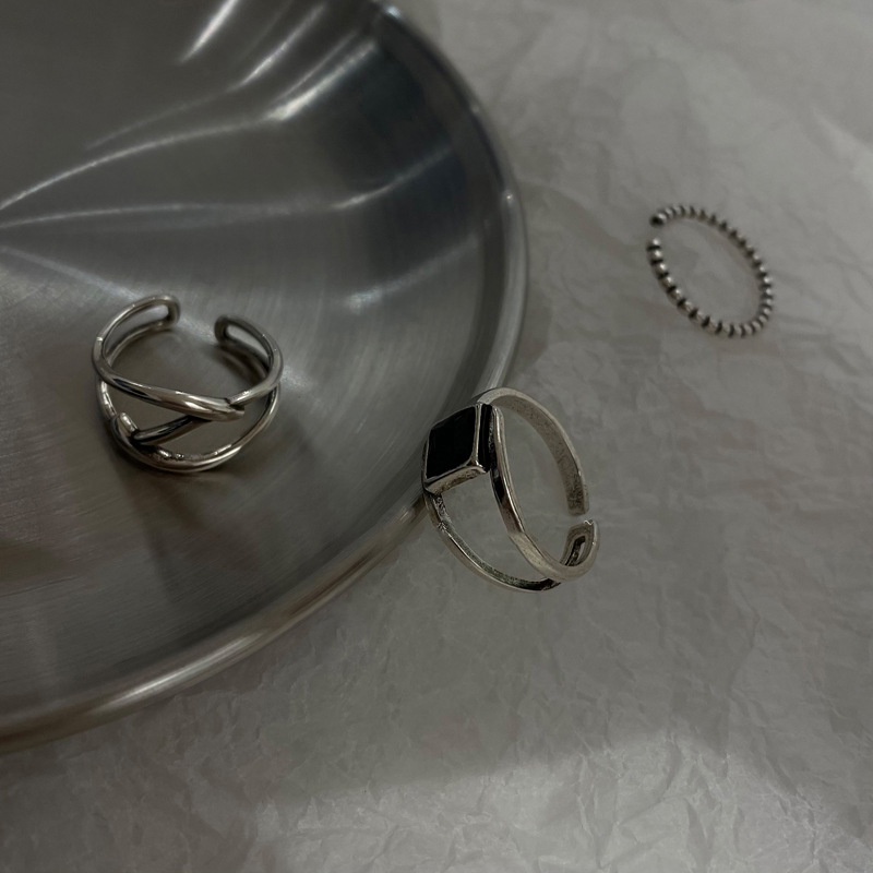 Nhẫn nữ bạc 925 đen vuông phong cách cá tính Boho