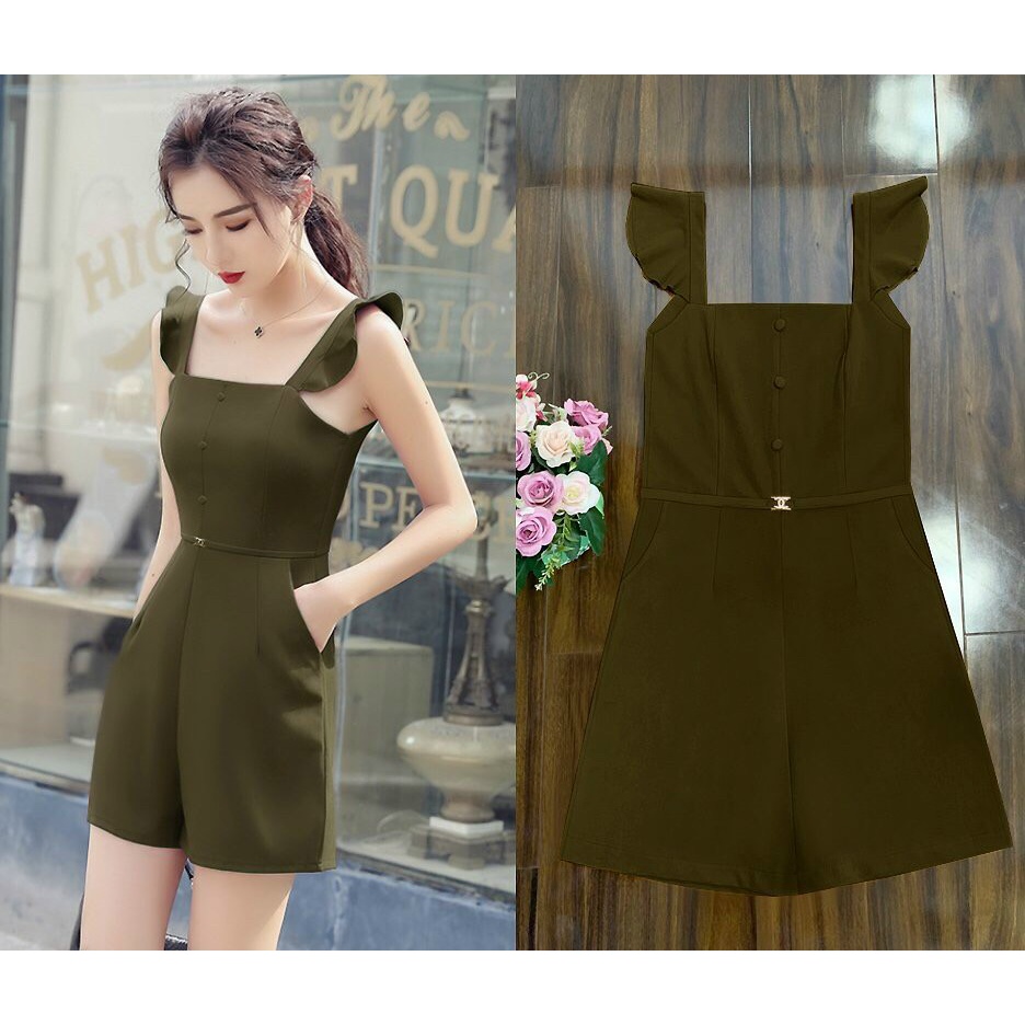Jumpsuit ngắn 🌸FREESHIP🌸 Jum 2 dây bèo bản to dây kéo lưng, kèm belt xinh xắn TJ1195