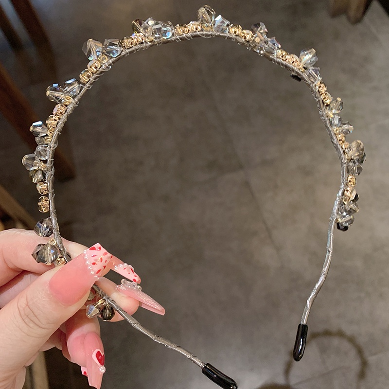 Băng Đô Cài Tóc Đính Đá Pha Lê Đen Phong Cách Hàn Quốc 2022