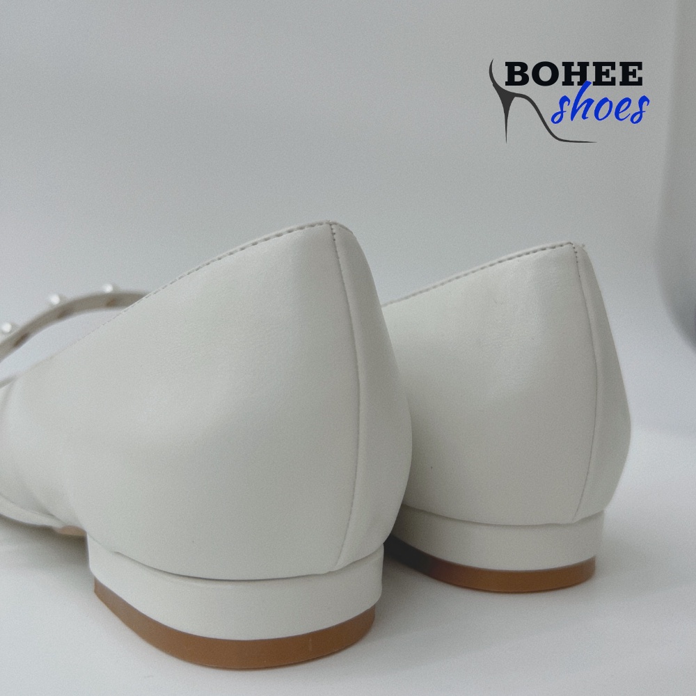 Giày búp bê Bohee gót cao 3cm quai ngang dây cài ngọc da nhập mềm cao cấp GD42
