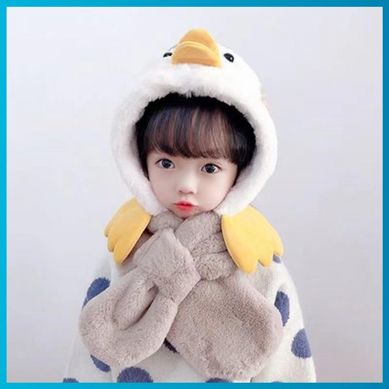 Mũ trẻ em, mũ lông con vịt kèm khăn siêu ấm mùa đông cho bé