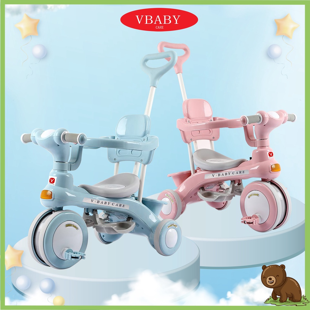 Xe Đạp 3 Bánh V-Baby V1  Có Cần Đẩy Có Thể Phát Nhạc Cho Bé - Mẫu mới 2023 - Bảo hành chính hãng 1 năm