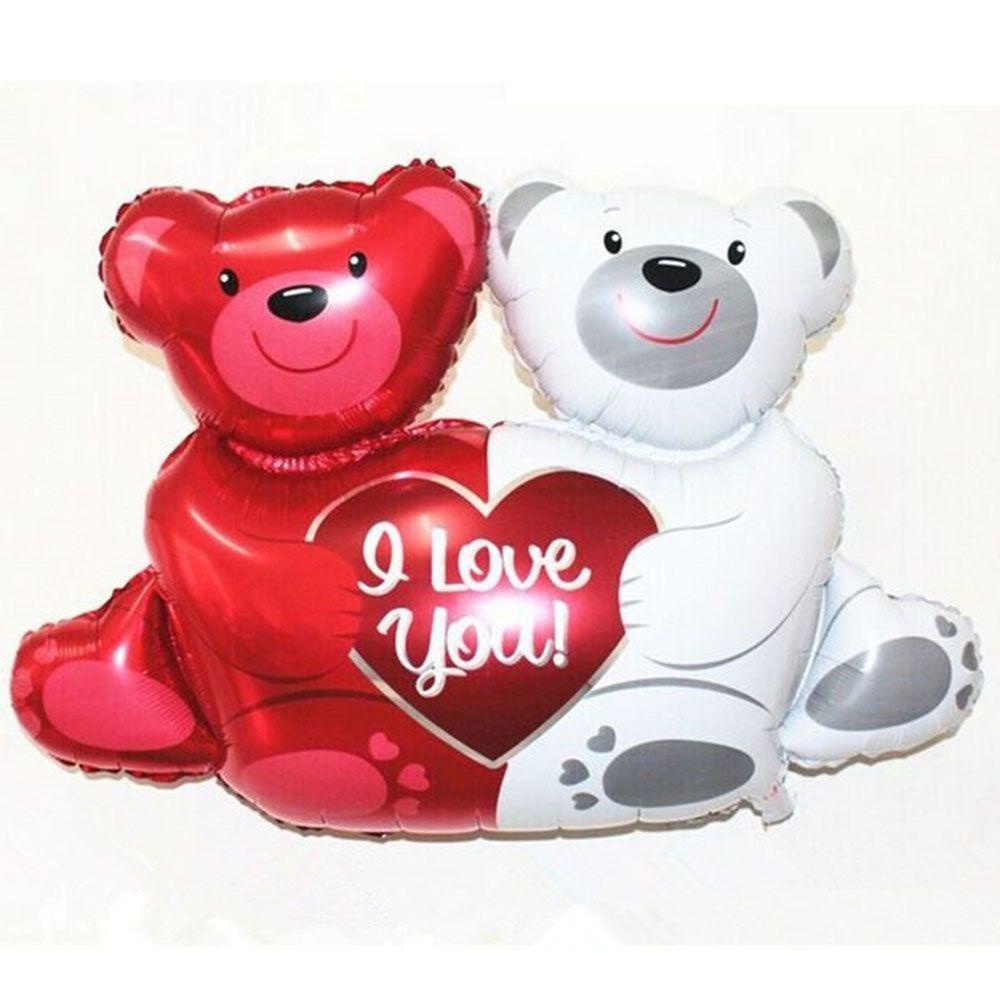 Bong Bóng Lá Nhôm Hình Hai Chú Gấu / Trái Tim 100 * 76 CM Trang Trí Tiệc Cưới
