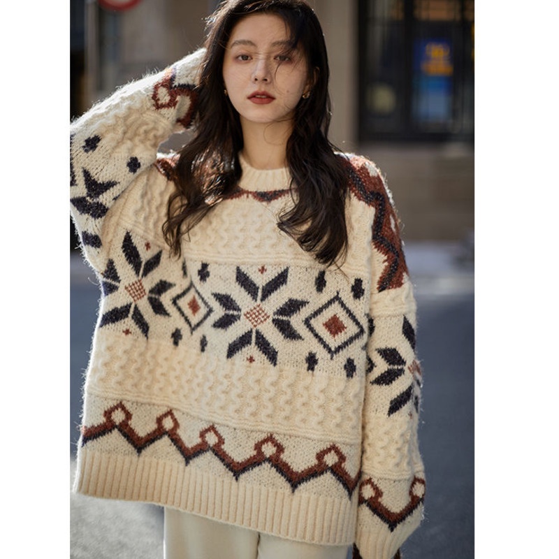 Áo Sweater Dệt Kim Tay Dài Màu Sắc Tương Phản Phong Cách Hàn Quốc Cổ Điển Thời Trang Mùa Thu Cho Nữ