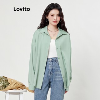Áo sơ mi Lovito trơn thả vai trơn có cổ Áo sơ mi Lovito ngoại cỡ Áo sơ mi Lovito nữ trơn L33ED069