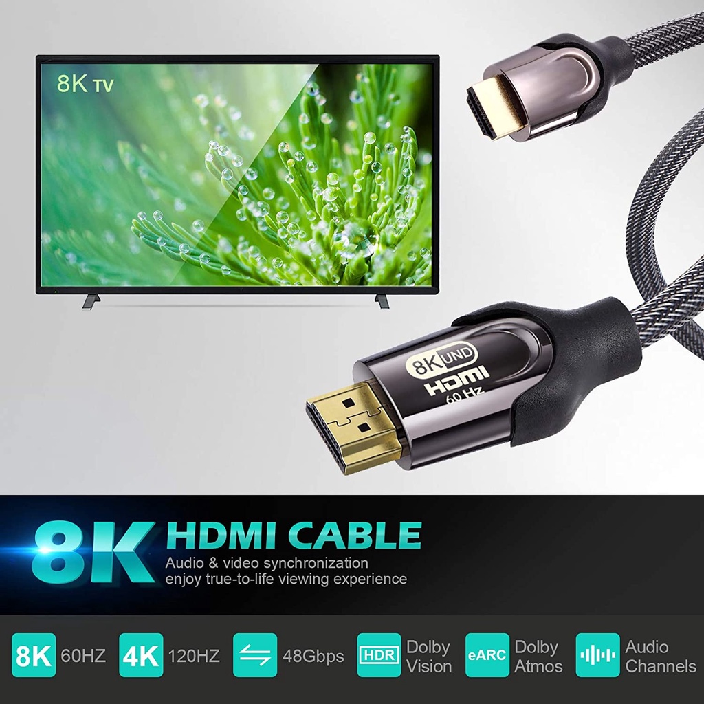 Dây HDMI 2.1 8K UHD 48Gbps ID H2H211 Bện Lưới, Đầu Metal Mạ Vàng Cao Cấp - BH 24T Chính Hãng