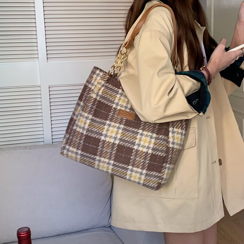 Túi Đeo Vai Cỡ Lớn Họa Tiết Sọc Caro Chất Lượng Cao Cho Nữ