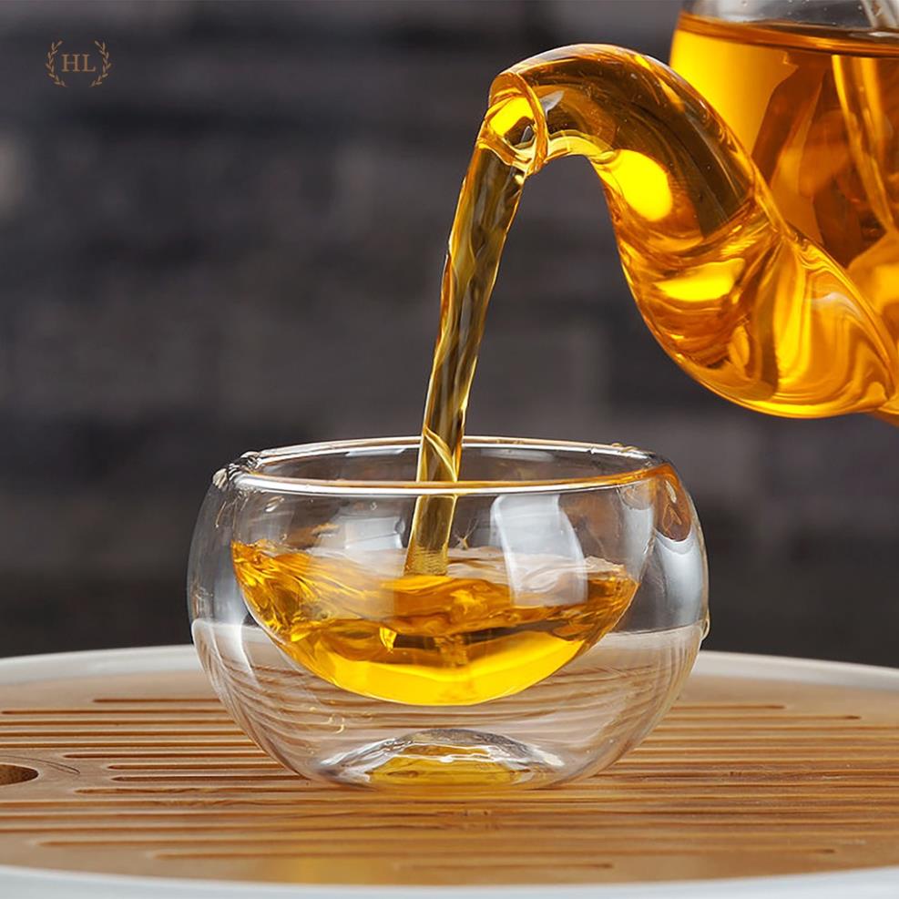 CHÉN  ĐĨA THỦY TINH QUAI | Chén thủy tinh chịu nhiệt chuyên dùng cho trà hoa cúc 100ml kèm đĩa kê thủy tinh chịu nhiệt