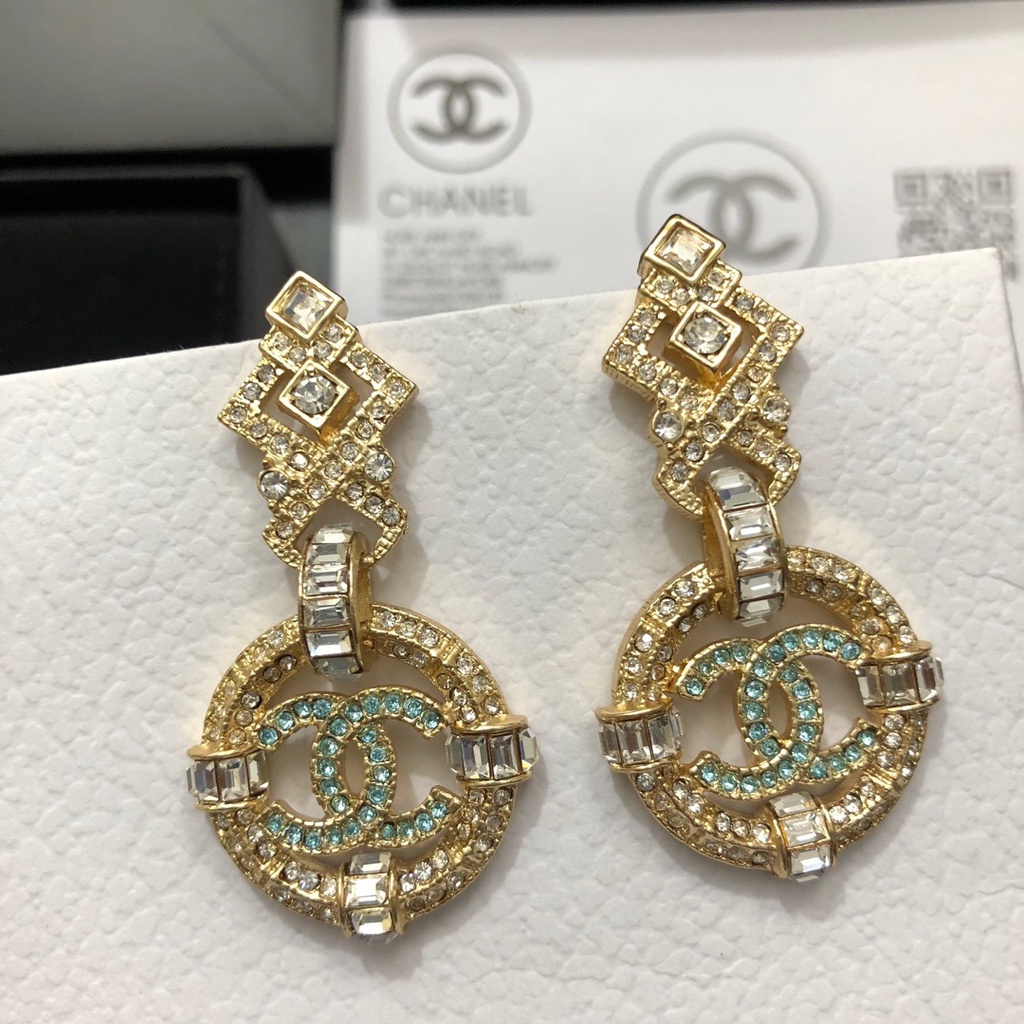 Bông Tai Đính Kim Cương Chữ C inset Thương Hiệu Thời Trang Mới Lạ Lãng Mạn Tinh Tế