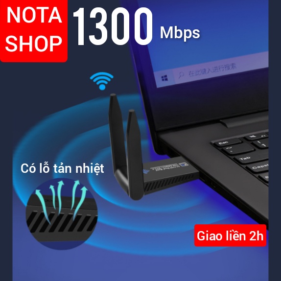 [HỎA TỐC] USB WiFi Bluetooth 5.0 - Card WiFi + râu dài giúp Kích sóng WiFi lên 5Ghz 1300Mbps cho Laptop PC máy bàn