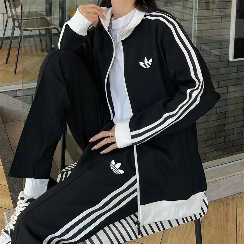 Áo Khoác Gió Adidas Màu Trơn Phối Khóa Kéo Thời Trang Cho Cặp Đôi