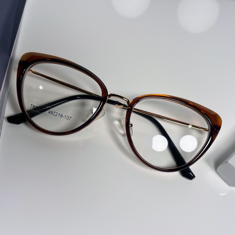 Gọng kính mắt mèo thời trang, dáng kính mắt mèo, cầu kim loại TR87007