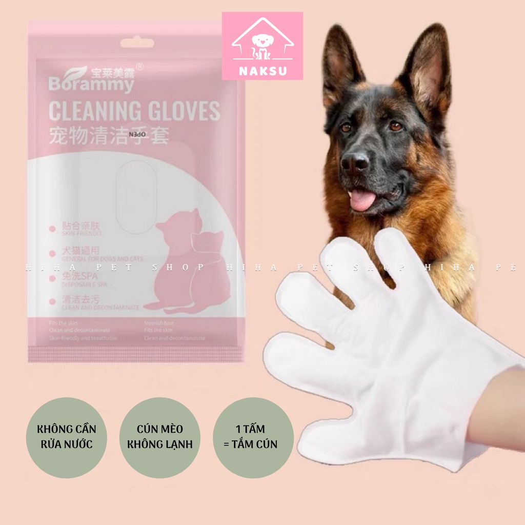 Găng Tay Vệ Sinh Lau Sạch Tắm Khô Và Khử Mùi Hôi Cho Chó Mèo Tiện Lợi Dùng Một Lần Naksu
