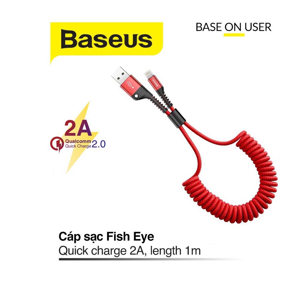 Cáp sạc dây xoắn Fish Eye Spring 3in1 Baseus sạc nhanh 2A đồng bộ dữ liệu tốc độ cao dài 1M