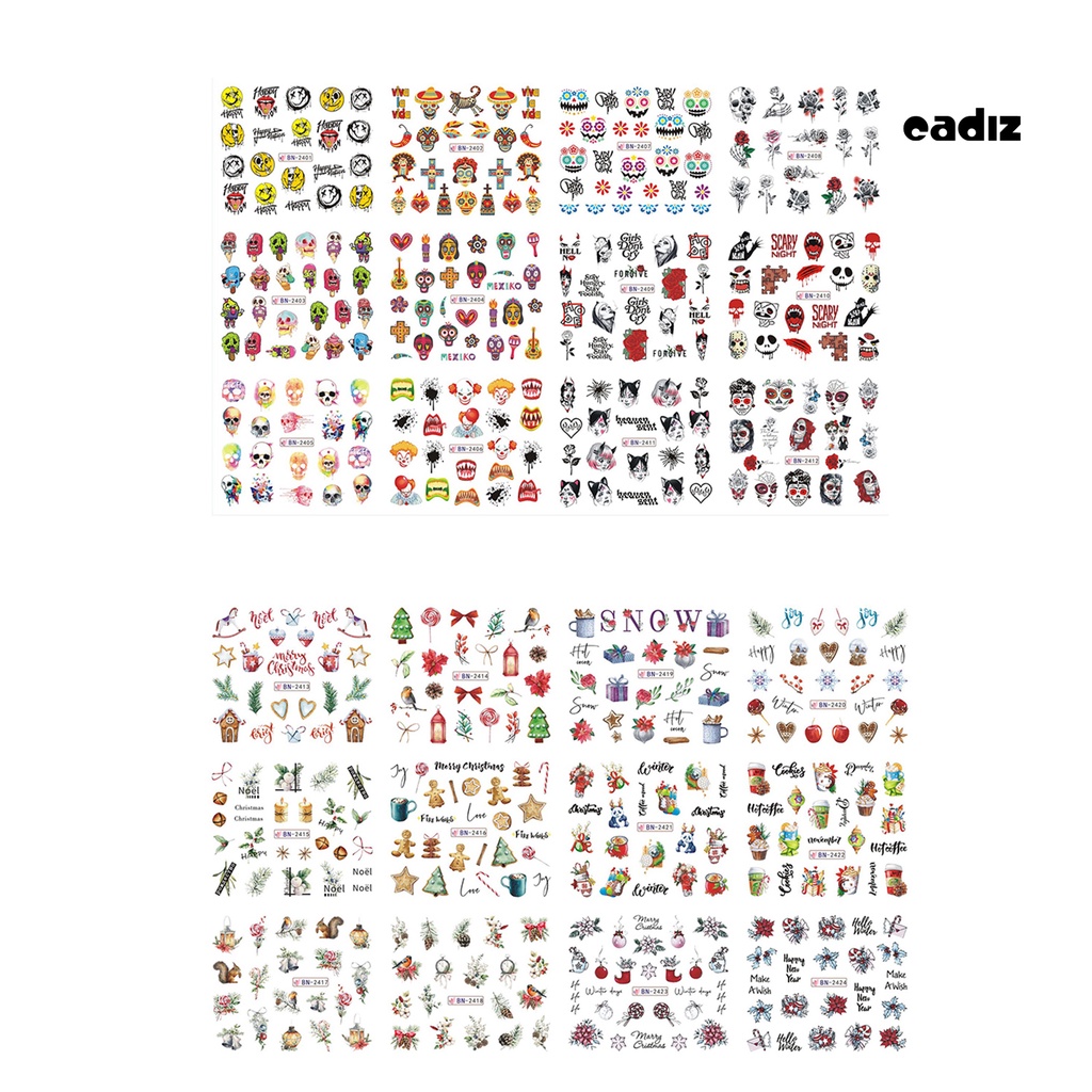 Miếng Dán Trang Trí Móng Tay Họa Tiết Đầu Lâu Không Phai Màu Phong Cách Halloween