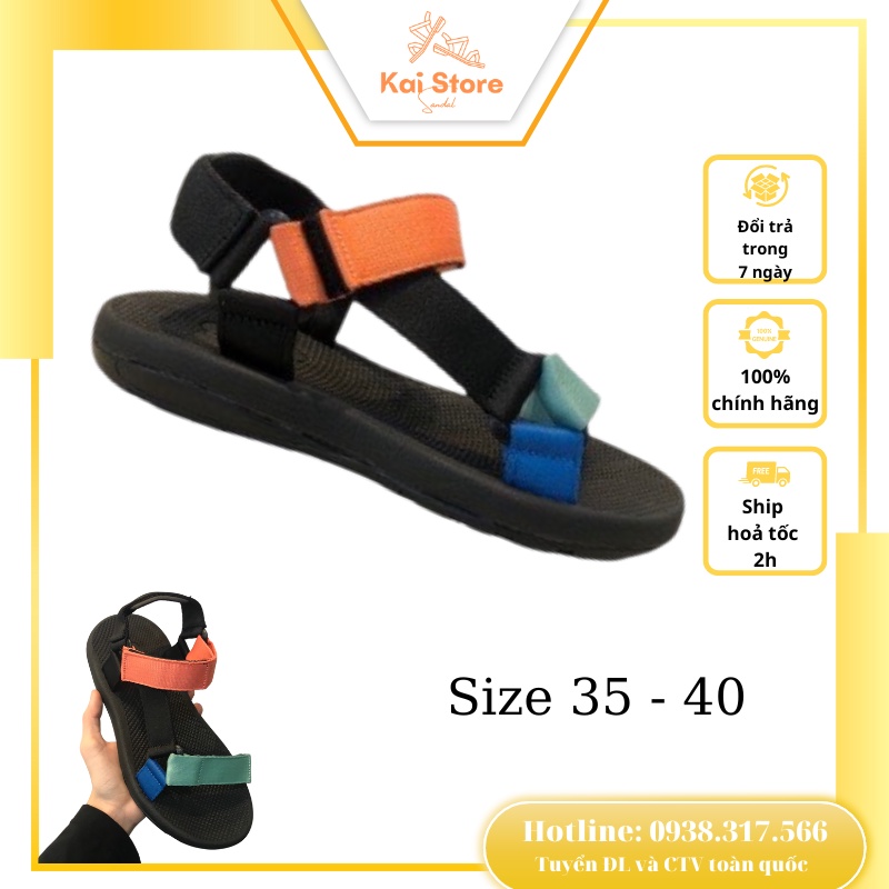 Giày Sandal Chữ Y Nam Nữ Học Sinh Sinh Viên Đi Học, Đi Chơi Đế Cao Su, Dép Có Quai Hậu, Dây Dù màu Xanh cam