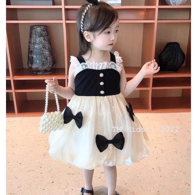 Váy 2 Dây Cho Bé Gái WOWKIDS Đầm Công Chúa Chất Liệu Tơ Óng Phối Cotton Sang Chảnh