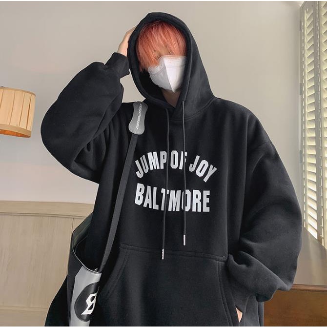 Áo Khoác Hoodie Vải Cotton Dày Dáng Rộng In Chữ Kaki Kiểu Mỹ Thời Trang Cho Cặp Đôi