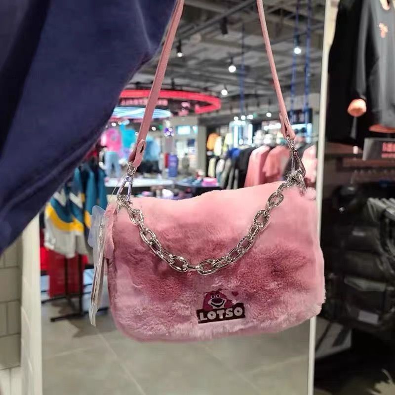 Túi Đeo Chéo Lông Cừu Hình Gấu Dâu Tây Hoạt Hình Phối Dây Xích Thời Trang Thu Đông Phong Cách Mới Cho Nữ Fema