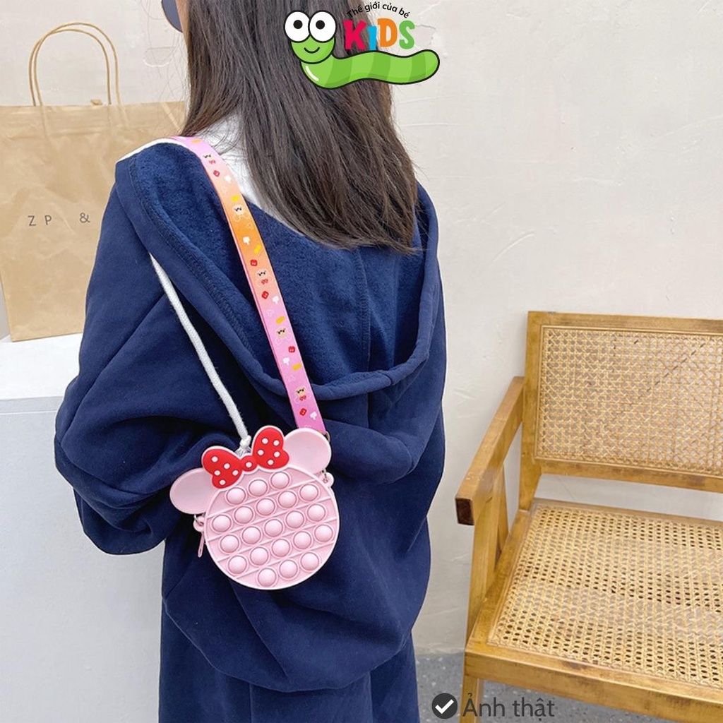 Túi POPIT nơ xinh đeo chéo chất liệu silicon cho bé bóp bong bóng giảm căng thẳng - TÚI TRÒN NƠ nhỏ