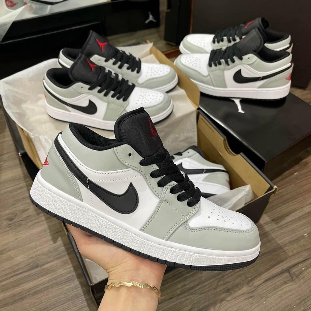 Giày thể thao Jordan cổ thấp xám tro vạch đen nam nữ, Giày Jordan cổ thấp xám chỉ đỏ, Giày JD 1 Low