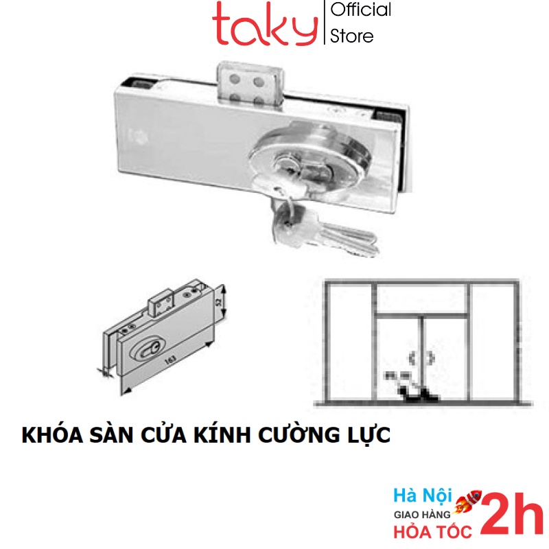 Khóa Sàn - Taky, Lắp Cửa Kính 10-12 ly, Cửa Kính Cường Lực Chốt Gắn Sàn, Cửa Mở Quay, Khóa 2 Đầu Chìa - 3701