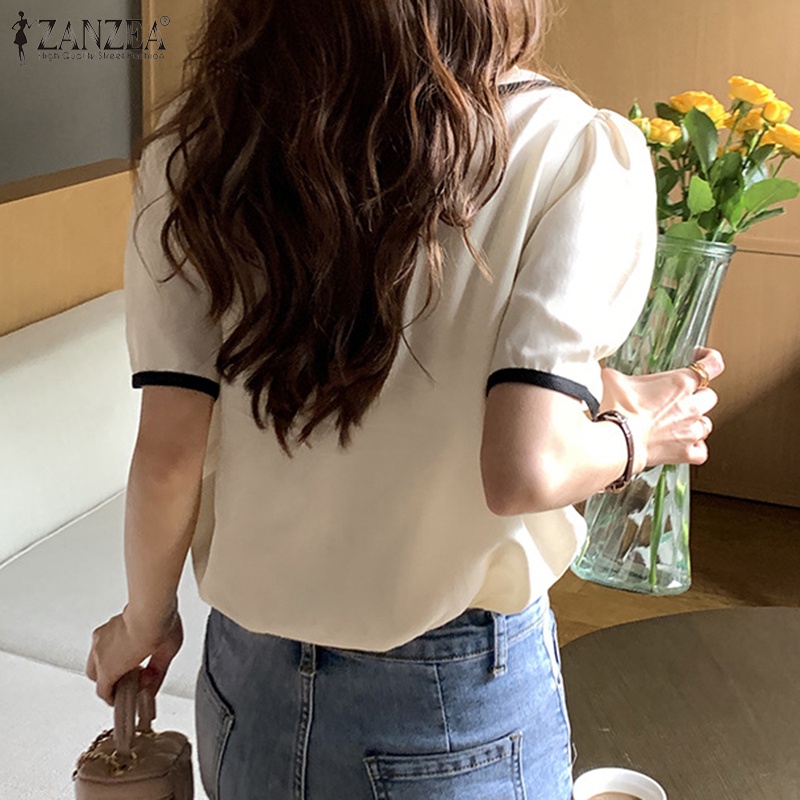 Zanzea Áo Kiểu Tay Phồng Ngắn Cổ Búp Bê Cột Dây Thời Trang Hàn Quốc Cho Nữ