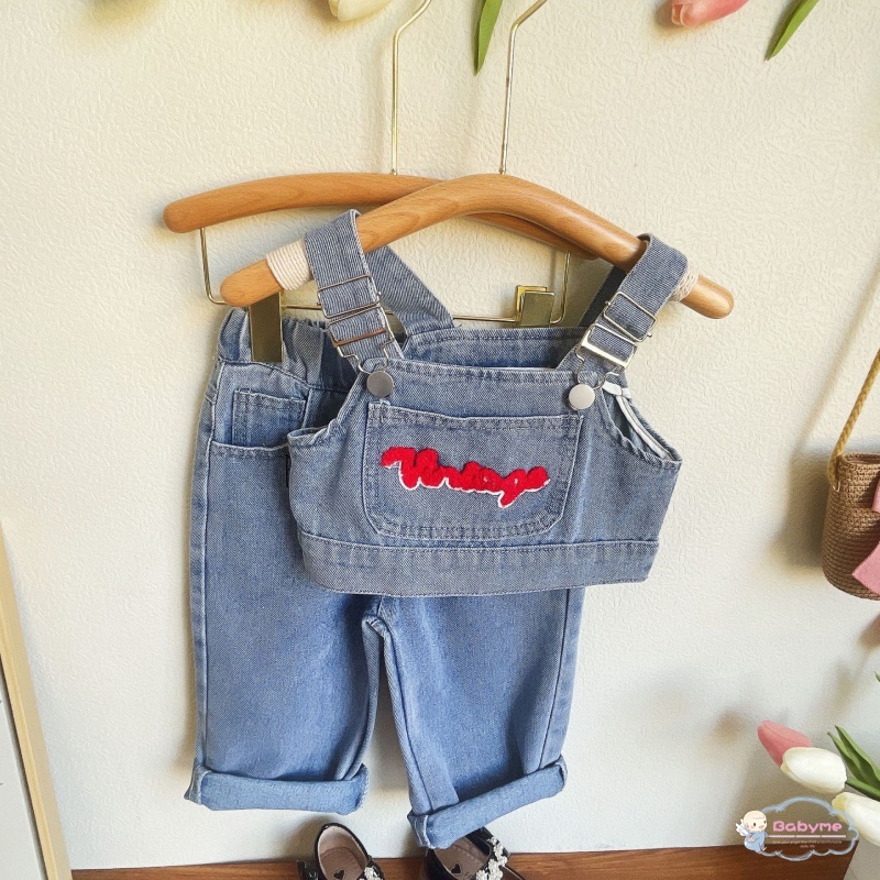 Set Đồ 3 Món Gồm Áo Hai Dây + Quần Jeans Ống Rộng + Áo Khoác Thoải Mái Cho Bé Gái
