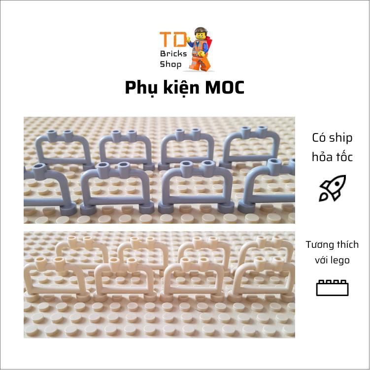 Phụ kiện lego, MOC, combo 5 gạch hàng rào vườn hoa, bo tròn, cong có lổ ở trên, 1x4, màu xám nhạt