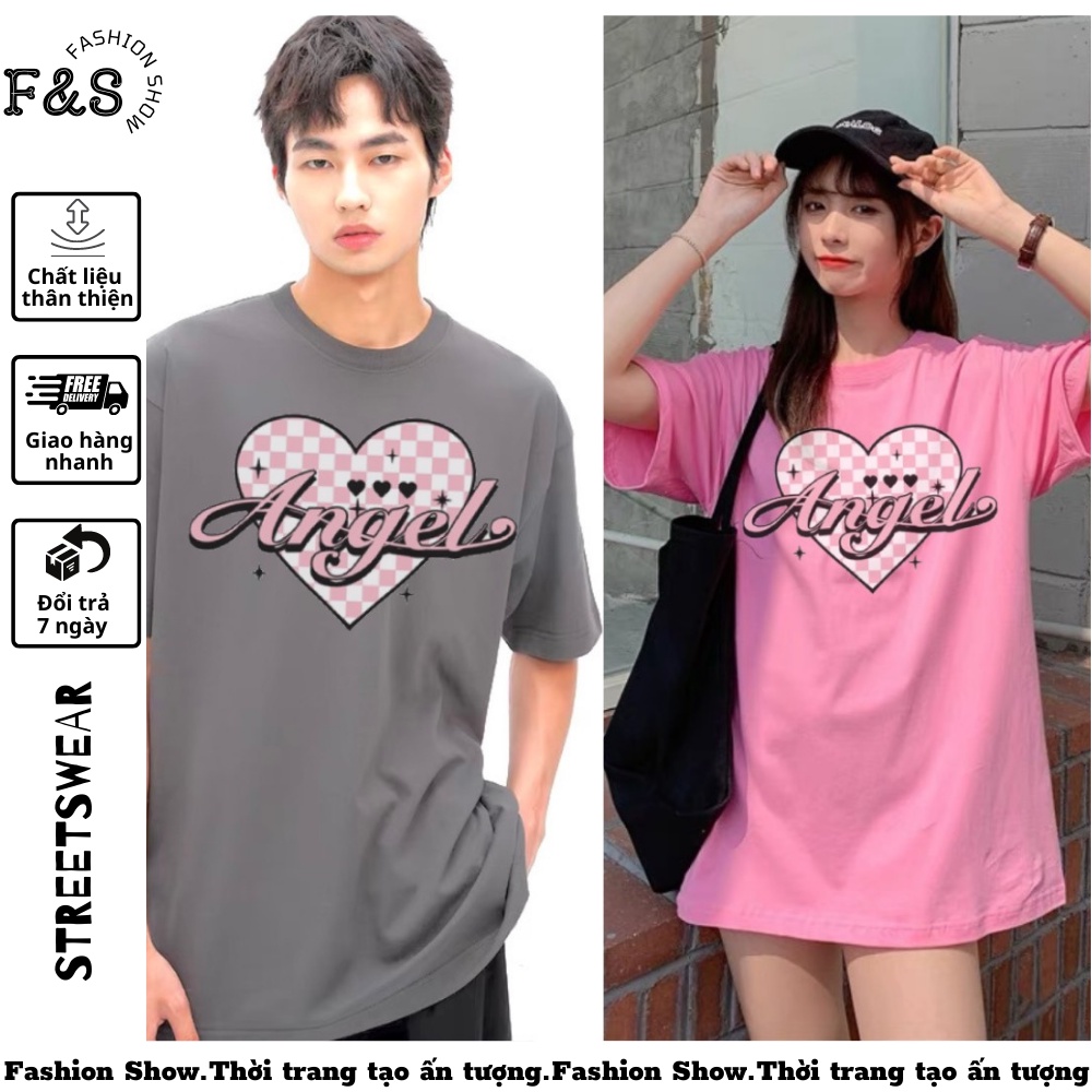 Áo thun tay lỡ unisex form rộng ANGEL TRÁI TIM THIÊN THẦN NHA - Áo phông F&amp;S nam nữ, cặp đôi phong cách hàn quốc