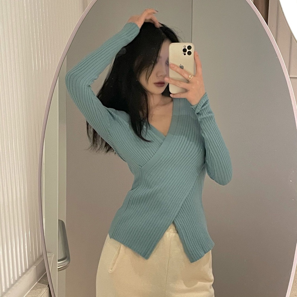 Áo Dệt Kim Cổ Chữ v Dày Dặn Thời Trang Thu Đông Phong Cách Phương Tây Cho Nữ