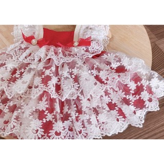 váy ren đỏ 3 tầng cho bé