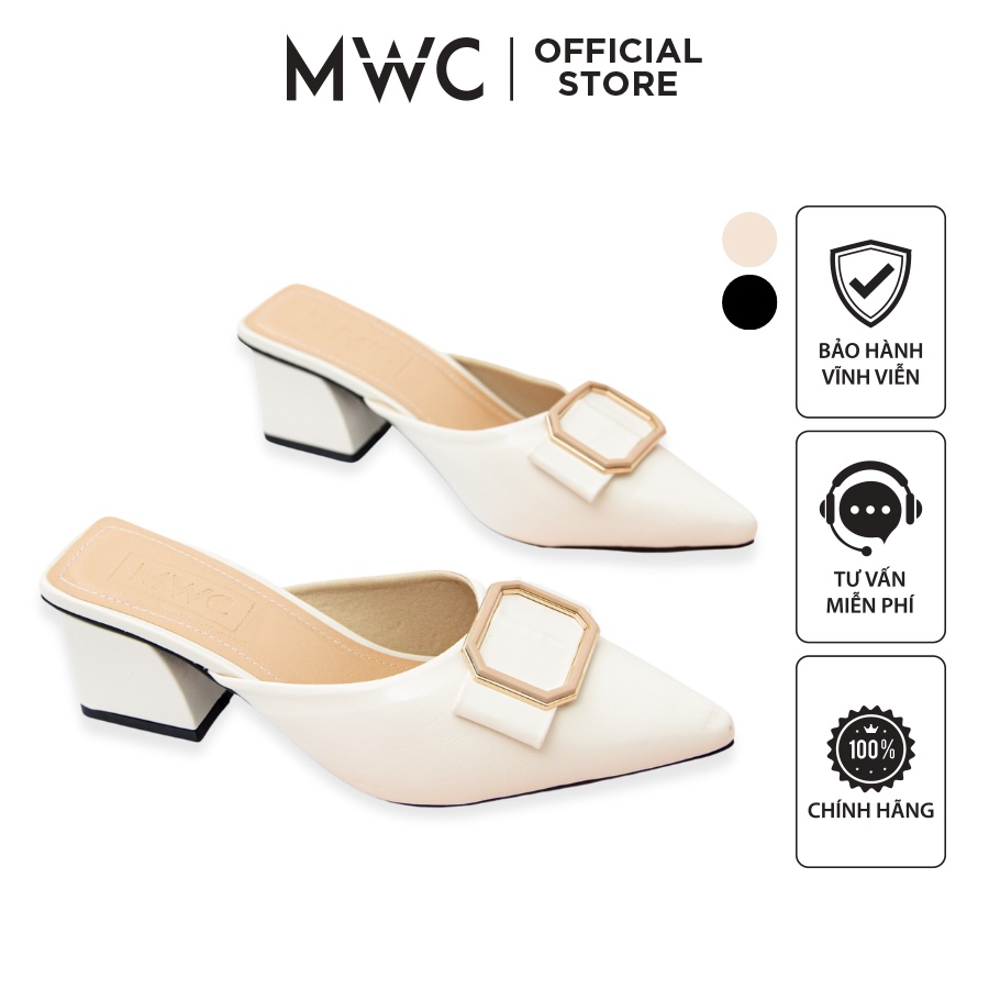 Giày MWC 4211 - Giày Sục Cao Gót Đế Vuông 5CM Phối Khóa Sang Trọng