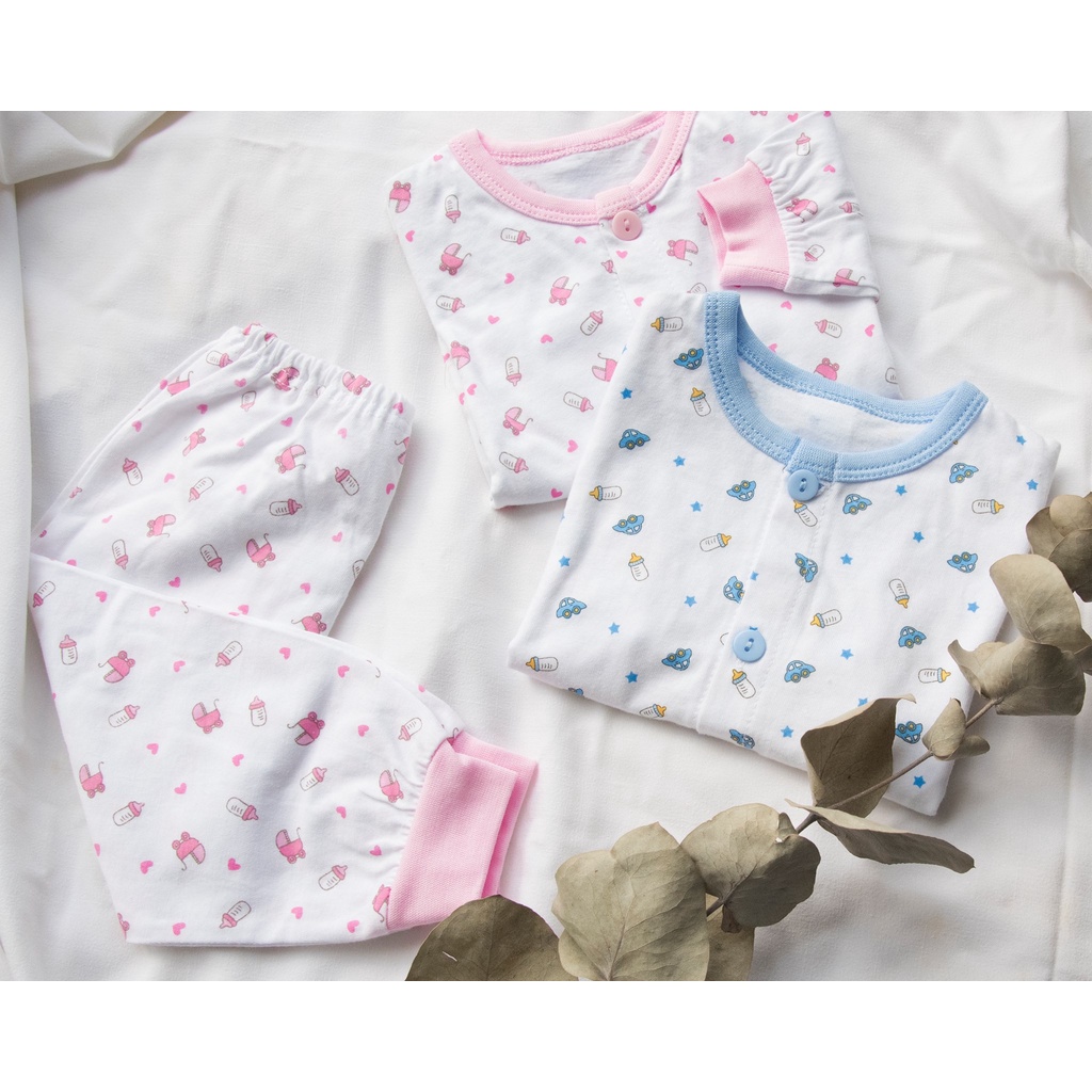 Bộ Sơ Sinh Dài Tay, Nút Giữa MIOMIO. Họa Tiết: Xe Nôi Cho  Bé Gái Bé Trai (Từ 0 - 24 Tháng), Vải Cotton