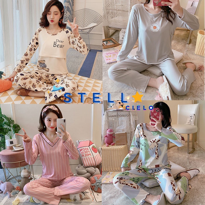 Bộ Đồ Ngủ Bầu Sau Sinh Cho Mẹ Mặc Ở Nhà Đi Dạo Cho Con Bú Ti Có Túi Trong Áo Chống Tràn Sữa Mùa Đông Thu Xuân
