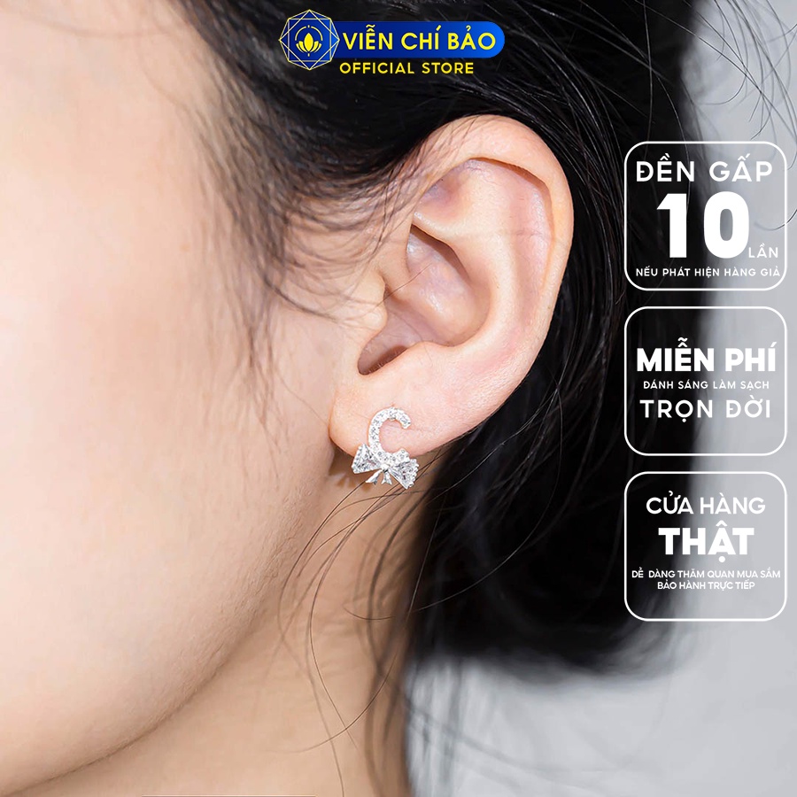 Bông tai bạc nữ hình nơ đính đá chất liệu bạc 925 thời trang phụ kiện trang sức Viễn Chí Bảo B400758