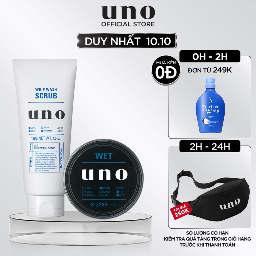 Bộ Đôi UNO: Sữa Rửa Mặt Tạo Bọt Dạng Hạt Sáng Da 130g & Sáp Vuốt Tóc Tạo Kiểu Bóng Mượt Lịch Lãm 80G