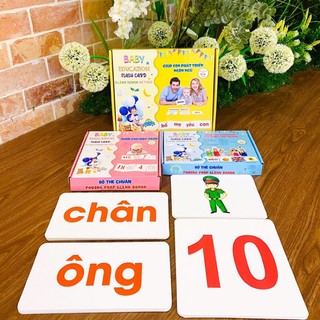 Combo 3 bộ flashcard 381 thẻ đầy đủ gồm dotcard thẻ chấm, thẻ chữ, thẻ thế giới xung quanh chuẩn ivory 350