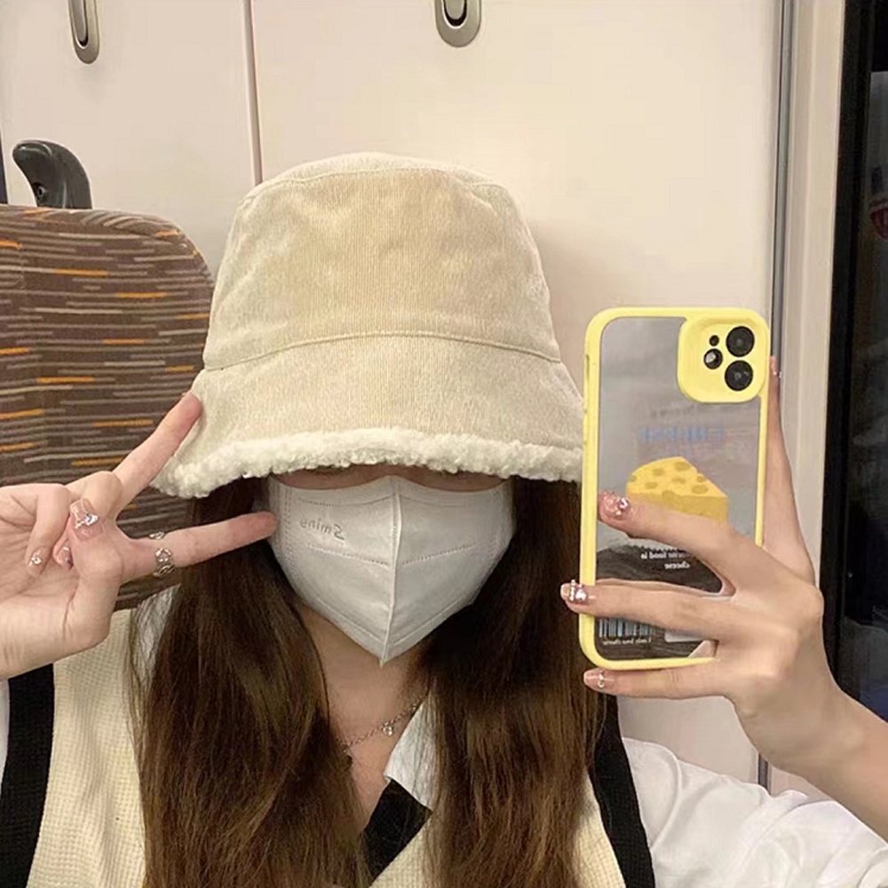 Nón Tai Bèo Vải Nhung Dày Hai Mặt Giữ Ấm Thời Trang Thu Đông Phong Cách Hàn Quốc