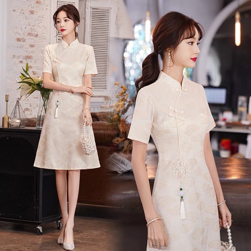 Váy sườn xám cách tân kiểu trung hoa trung quốc hán phục trang phục bàn trà spa