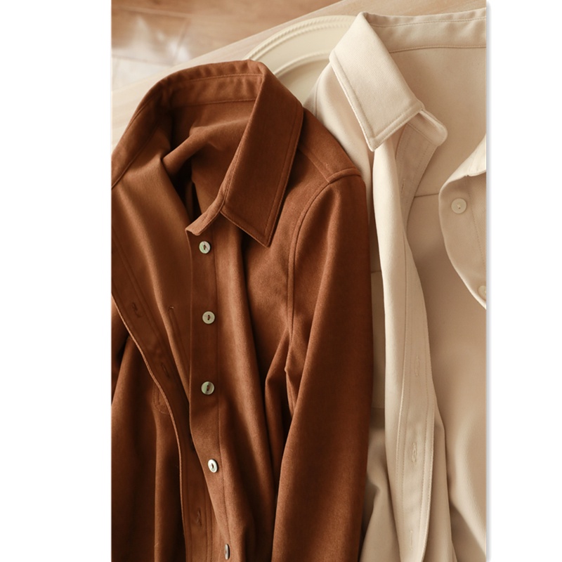 Áo sơ mi SUXI dài tay dáng rộng màu trơn thanh lịch cho nữ