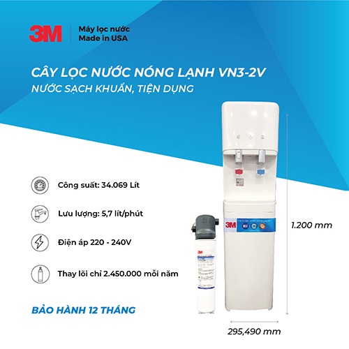 Máy Lọc Nước Nóng Lạnh 3M VN3-2V (Sử Dụng Máy 3M Brew120-MS)