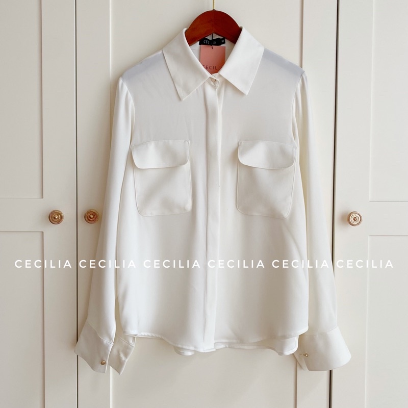 (Ảnh thật) Áo sơ mi trắng sữa HARPER BY CECILIA thiết kế dáng suông, vai vừa - size S M L