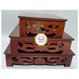 (ĐẾ) ĐÔN GỖ HÌNH CHỮ NHẬT KHẮC HOA SEN ĐẶT TƯỢNG THỜ, CHẬU CÂY BONSAI