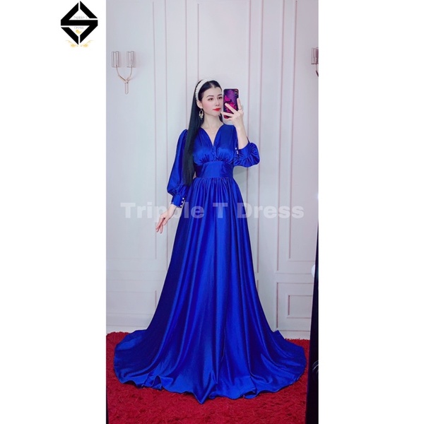 Đầm maxi dạ hội TRIPBLE T DRESS tay dài bo cổ tay xẻ đùi - size M/L - MS415V