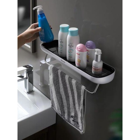 Kệ Nhà Tắm Thông Minh Ecoco , Kệ Để Đồ Phòng Tắm Kèm Giá Treo Khăn Lắp Đặt Dán Tường Cao Cấp