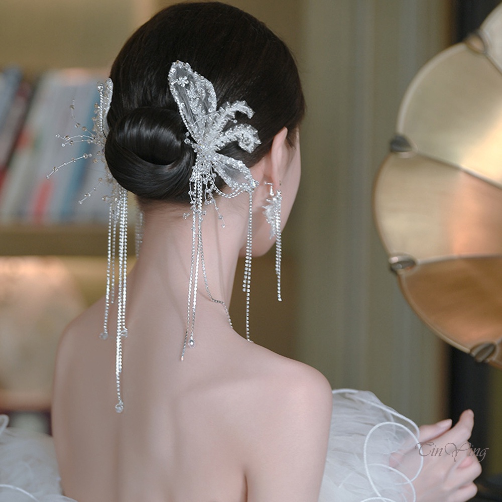 GETNOIVAS Cặp Bông Tai Dài Tua Rua Đính Pha Lê Không Gây Dị Ứng Làm Quà Tặng Sinh Nhật / Valentine