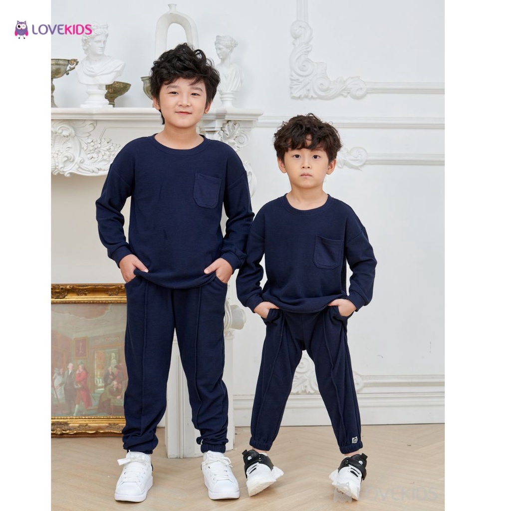 Áo Thun Bé Trai Lovekids, áo dài tay bé trai phối túi tròn, chất cotton mềm mại, size từ 4 đến 15 tuổi